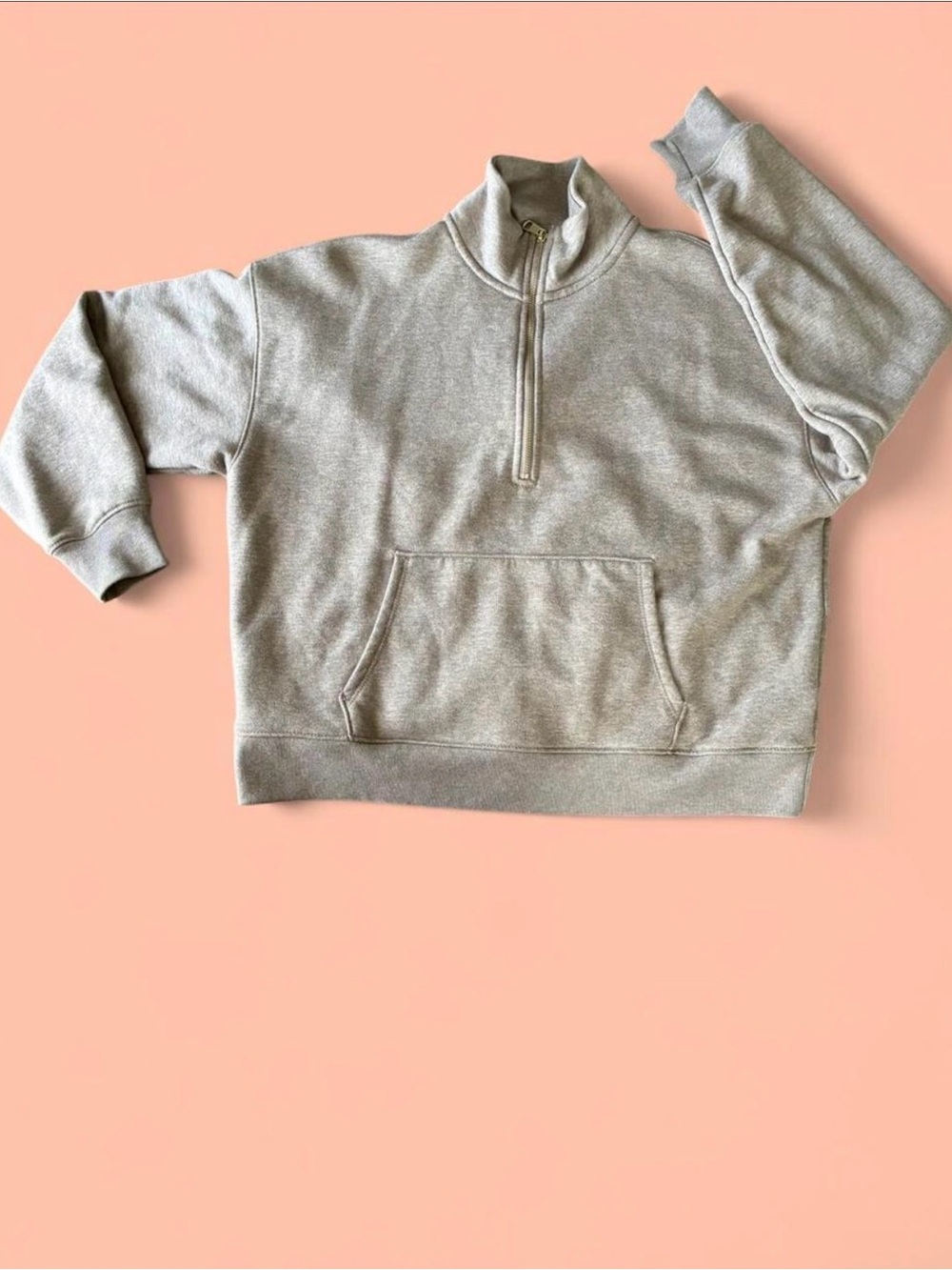 American Eagle Light Gray Half-Zip Pullover Sweatshirt
